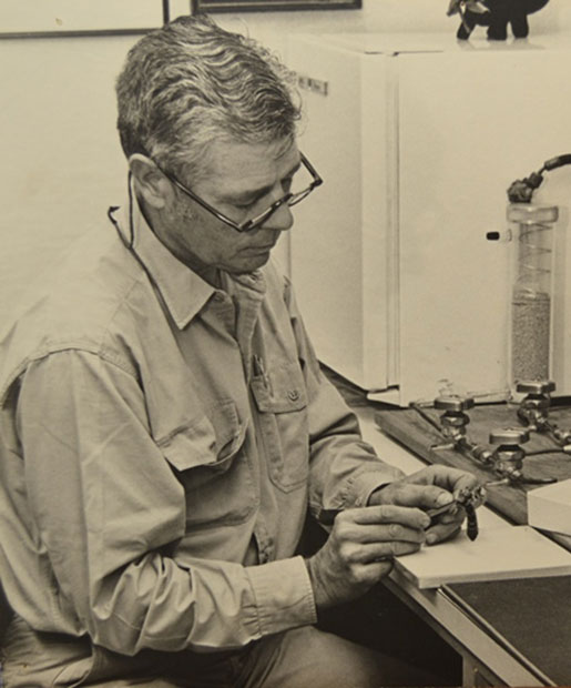 Dominick at work in his lab, photographer unknown, circa 1970.