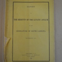 Report of the Regents of the Lunatic Asylum to the Legislature of South Carolina: November, 1848