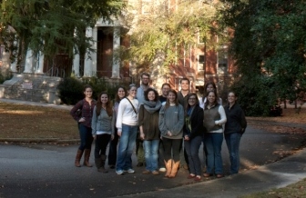 first group of students (2012) standing in front of Babcock