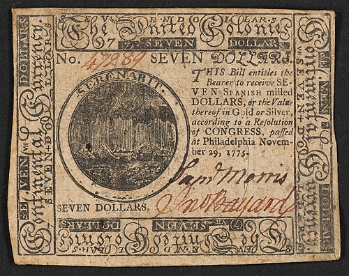 Continental note, five dollars, 1776 November 2